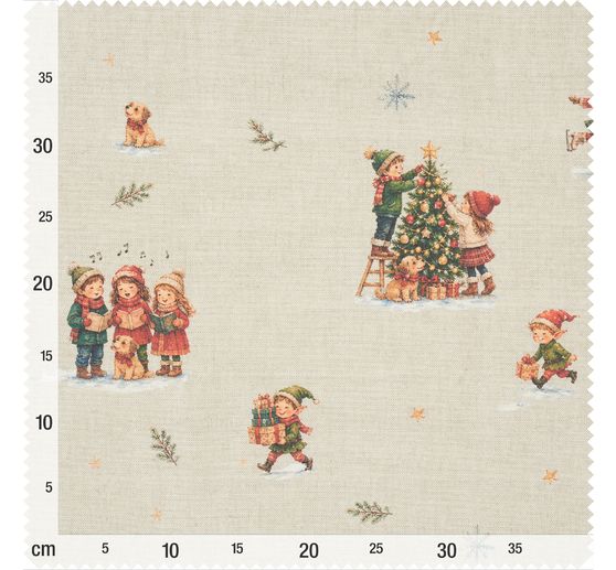 Tissu coton au m&egrave;tre &laquo; Enfants de No&euml;l Nostalgie &raquo;, enduction acrylique