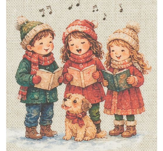 Tissu coton au m&egrave;tre &laquo; Enfants de No&euml;l Nostalgie &raquo;, enduction acrylique