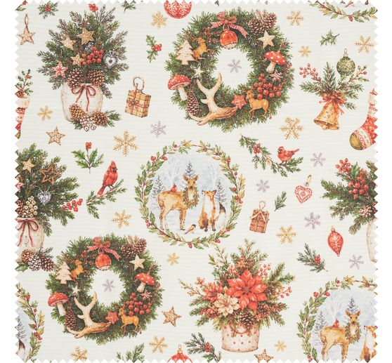 Tissu coton au m&egrave;tre &laquo; Univers de No&euml;l festif &raquo;, enduction acrylique