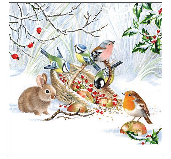 Napkin "Animal feeding in winter forest"