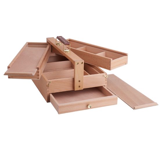 Coffret en bois hêtre pour rangement pinceaux, crayons ou peinture