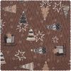 Tissu coton au mètre « Sapins, étoiles et cadeaux » Brun gris