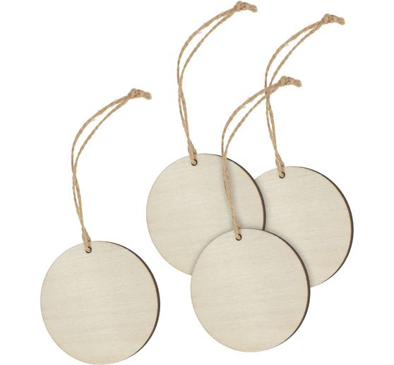 Holz Anhänger "Rund" mit Band, 4er-Set