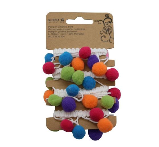 Ruban « Pompon », Multicolore, 1 m