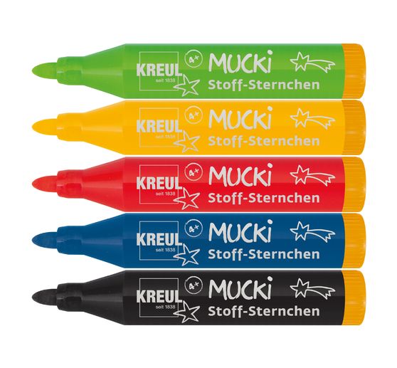 Mucki Stoff-Sternchen Stoffmalstift, 5er-Set