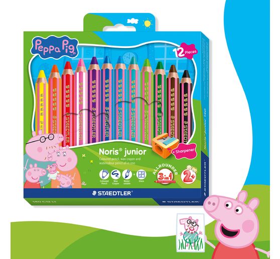 Crayons de couleur pour enfants Noris junior &laquo; Peppa Pig &raquo;, + 1 taille‑crayon