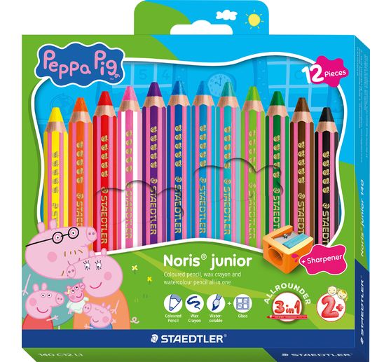 Crayons de couleur pour enfants Noris junior &laquo; Peppa Pig &raquo;, + 1 taille‑crayon