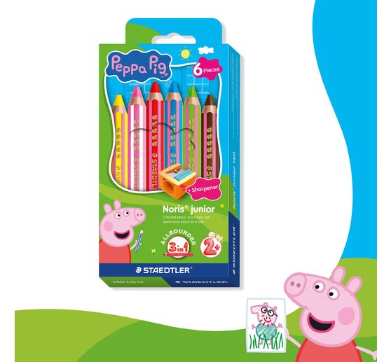 Crayons de couleur pour enfants Noris junior &laquo; Peppa Pig &raquo;, + 1 taille‑crayon