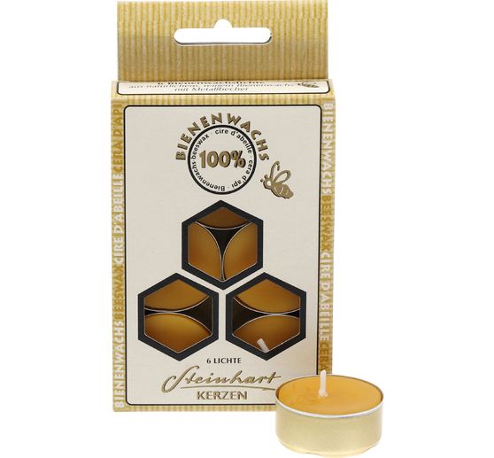 100% beeswax tealights, pack of 6