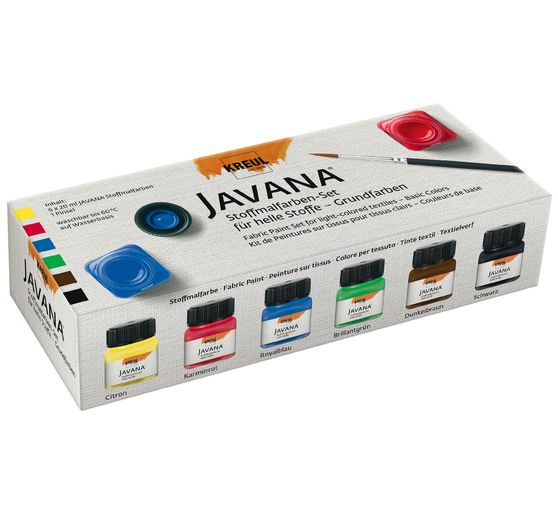 Set de peintures sur tissus clairs KREUL Javana « Couleurs de base »