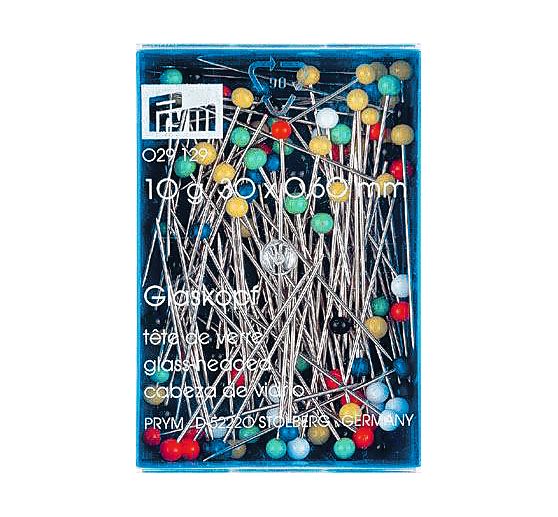 Epingles tête de verre Prym, 0,6 x 30 mm, boîte de 10g