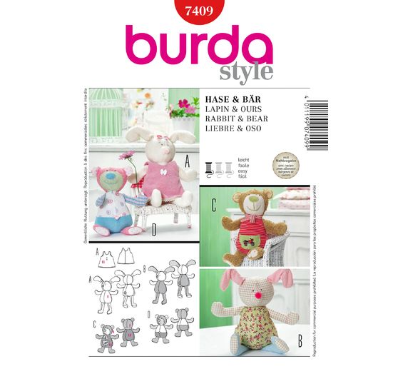 Burda Schnittmuster Kuscheltiere - Hase, Bär Nr. 7409