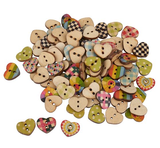 VBS Wooden buttons "Hearts Design Mix", 100 pieces