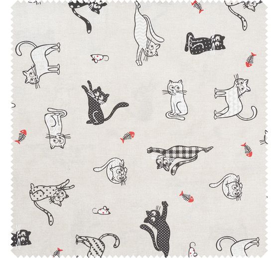 Motif fabric linen look "Cats"