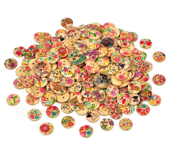 Boutons en bois VBS« Mélange de fleurs », 100 g