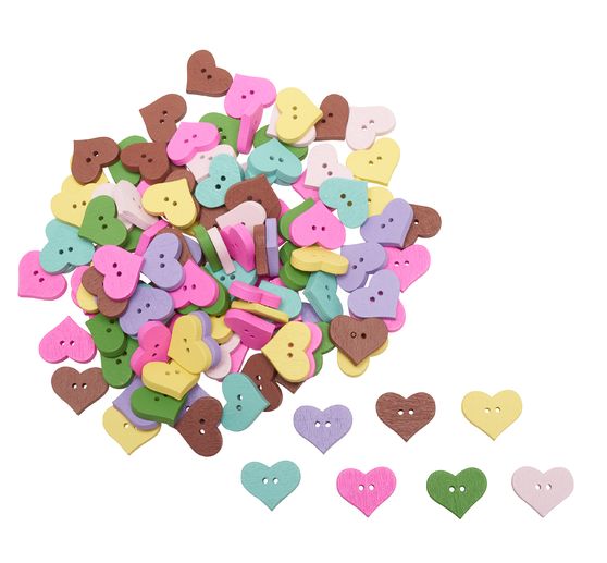 VBS Wooden buttons "Hearts Colour Mix", 125 pieces
