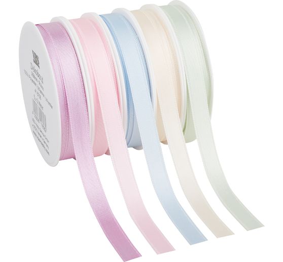 Satinband "Pastell 10 mm", 5er-Set à 3 m