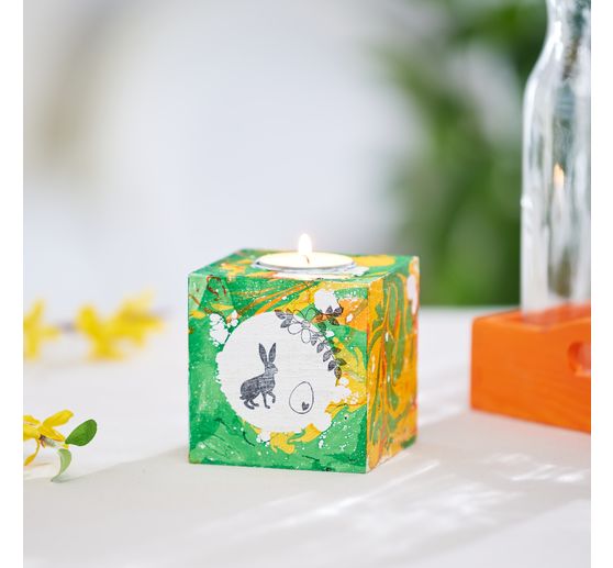 Bougeoir cube VBS, bois brut, env. 8 x 8 x 8 cm