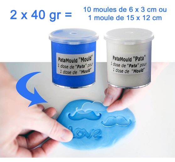 PataMould pâte à mouler en silicone bleue et blanche, 2x40g