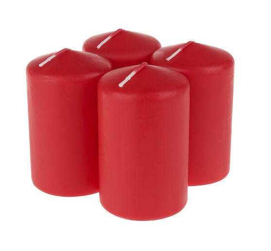 Bougies cylindriques, set de 4, enrobées, Rouge, Ø 60 mm, H 100 mm