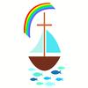 Wax motive "Sailing boat with Rainbow"