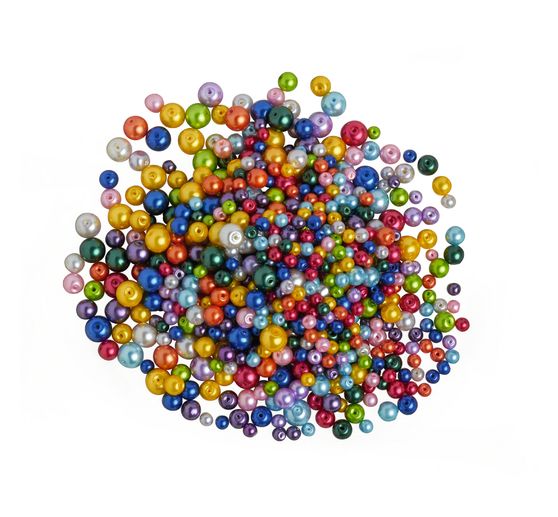 Assortiment de perles en verre cirées XXL « Multicolore », 150 g, 4, 6 et 8 mm