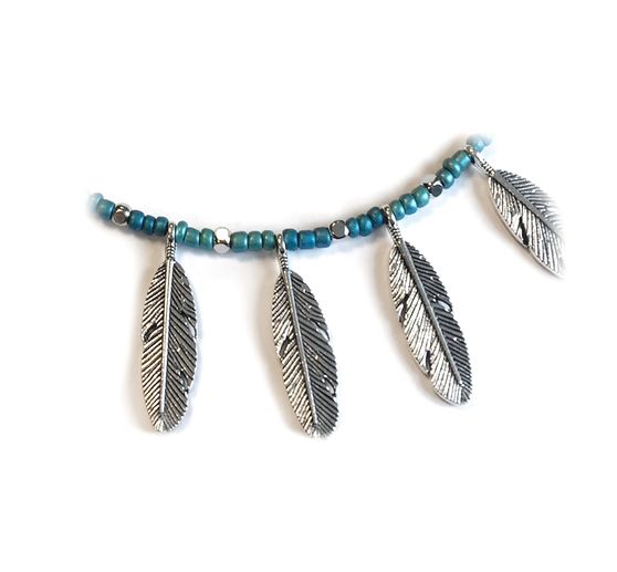 Pendentifs « Plumes », 6 pc., métal, H 3 x l 0,9 cm
