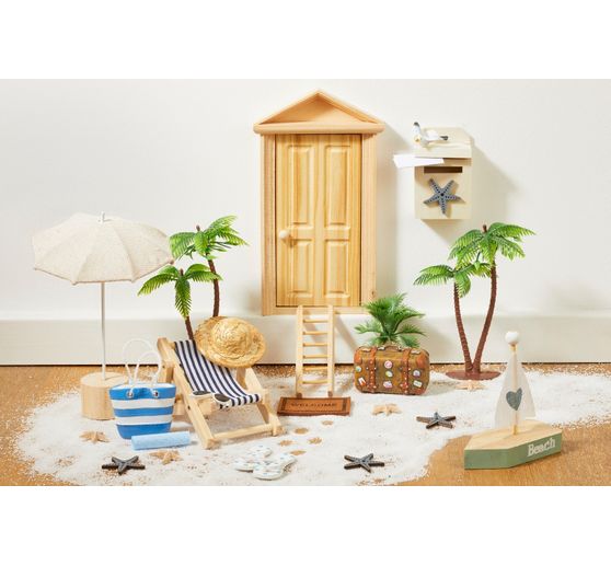 Decorative wooden deck chair, blue/white