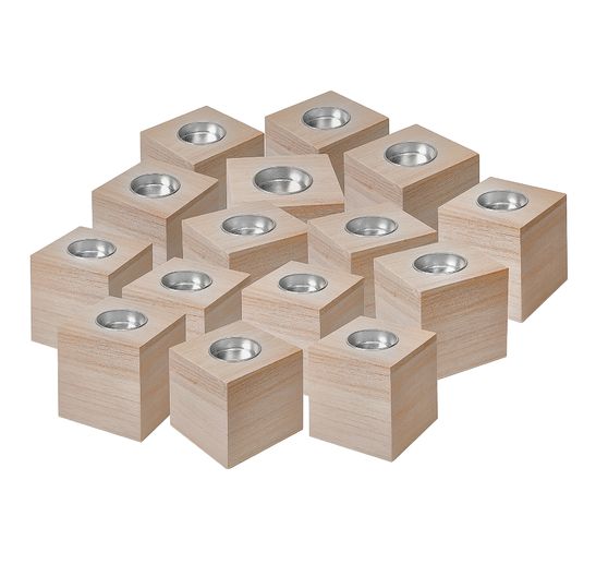 Bougeoirs cubes VBS, set de 15., bois brut, env. 8 x 8 x 8 cm