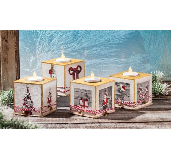 Bougeoir cube VBS, bois brut, env. 8 x 8 x 8 cm