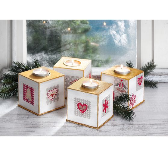 Bougeoir cube VBS, bois brut, env. 8 x 8 x 8 cm