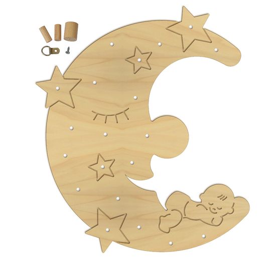 Night light "Moon with baby", poplar plywood