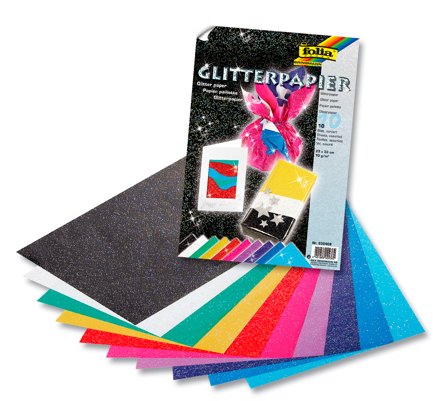 Glitterpapier, 23x33 cm, 10 Blatt farbig sortiert - VBS Hobby