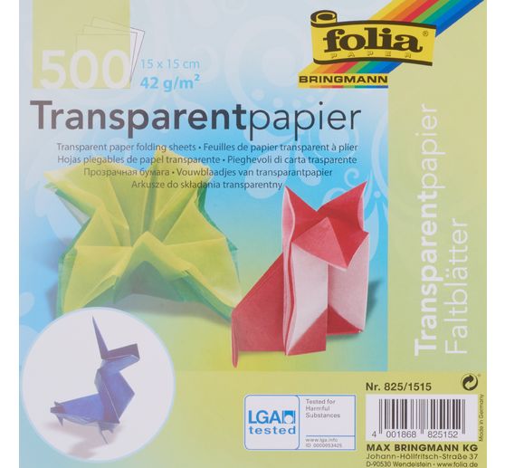 Feuilles de pliage en papier transparent « 15 x 15 cm », 500 pc.