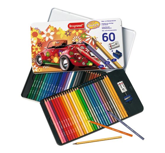 Boîte métal crayons de couleur, 60 pc.