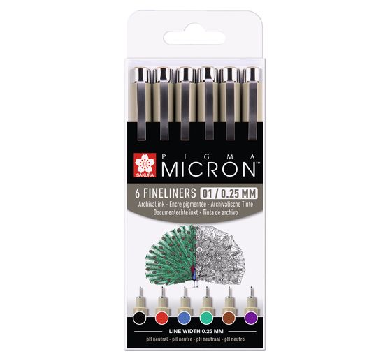 Fineliners Pigma Micron, set de 6, couleurs principales