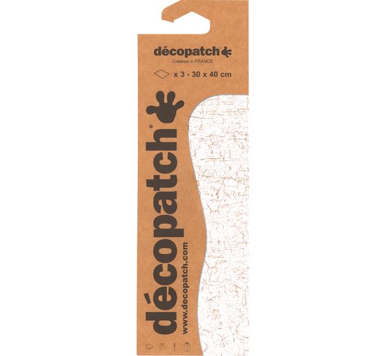 Papier D&eacute;copatch &laquo; Craquel&eacute; blanc &raquo;, paquet de 3 pc., env. 30 x 39 cm, env. 20 g/m&sup2;