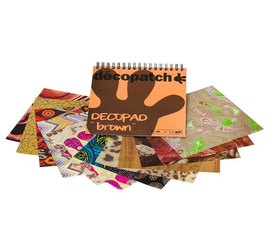 Bloc de papiers Décopatch « Décopad Brown », 48 f. 12 motifs