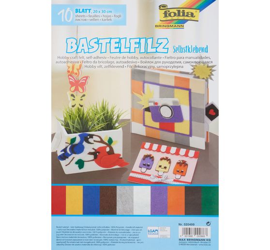 Craft felt self-adhesive, 20x29cm, 10 sheets