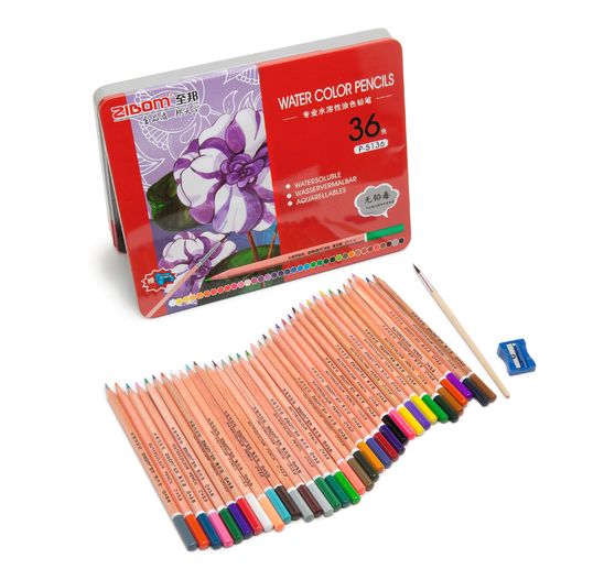 VBS Watercolour pencils, 36 colours, in metal box