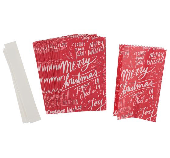 Papiertüten Sterne-Set "Merry Christmas", klein, Rot